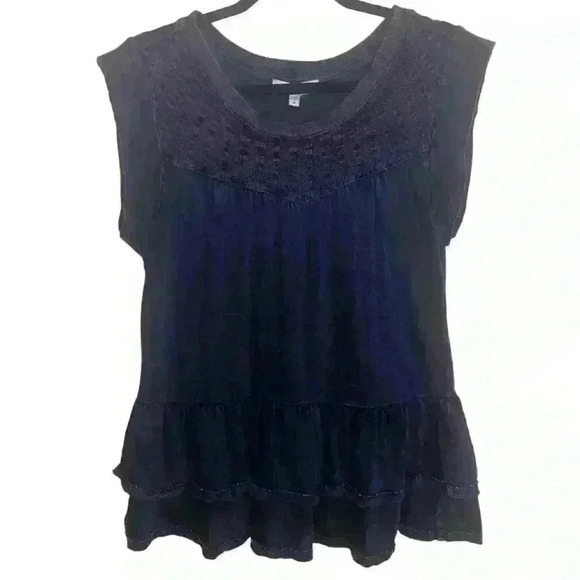 William Rast Women’s Peplum Top Blue Sleeveless Crew Neck Ruffle 100% Cotton M - Picture 1 of 5